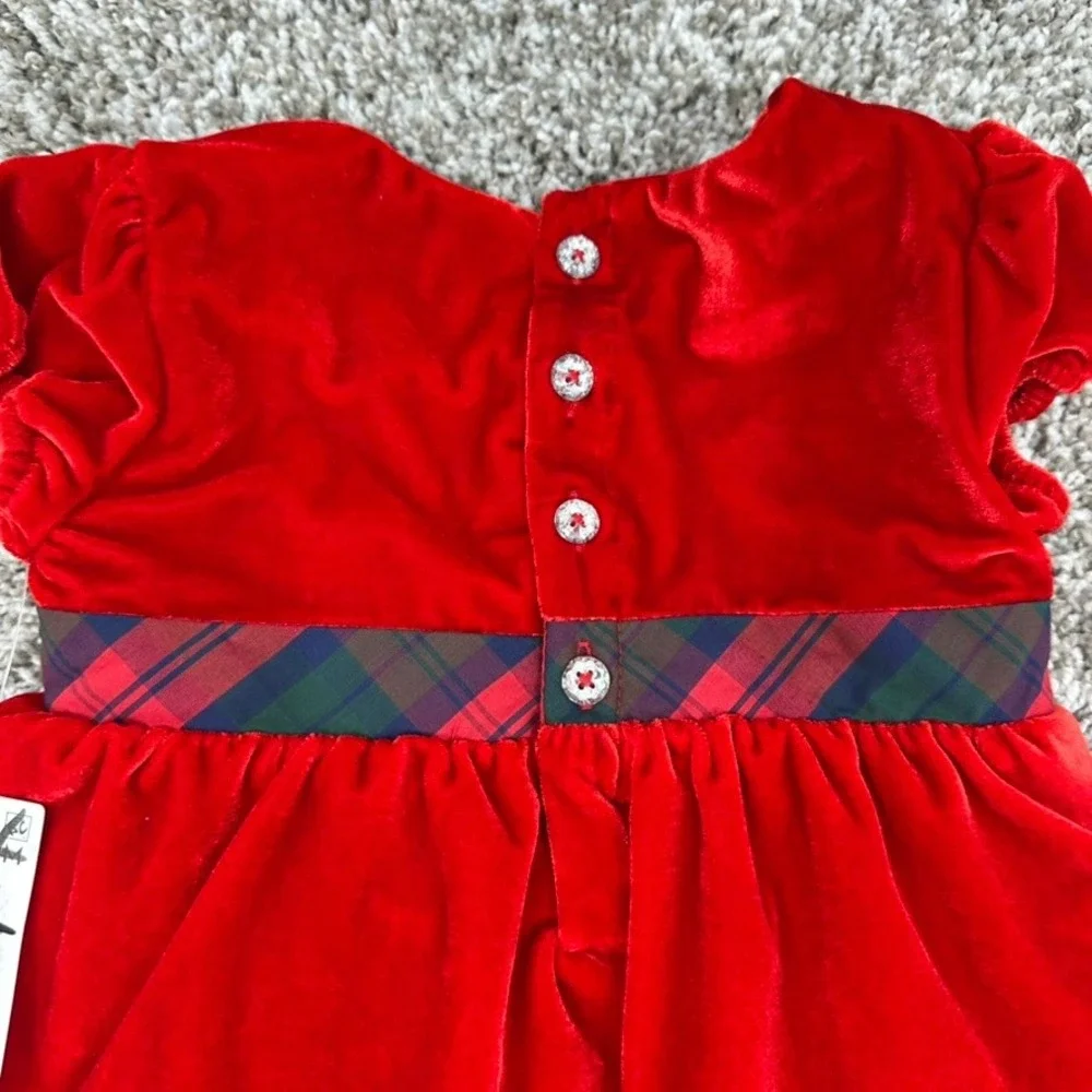 Sammy + Nat Baby Girls Red Velvet Christmas Dress‎ Outfit 6/12M Plaid Bow NWT - Picture 10 of 10